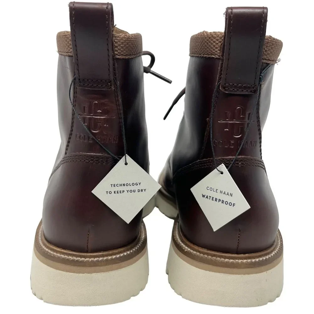 Cole Haan American Classics Plain Toe Leather Boot Brown White Lug Sole Size 8.5